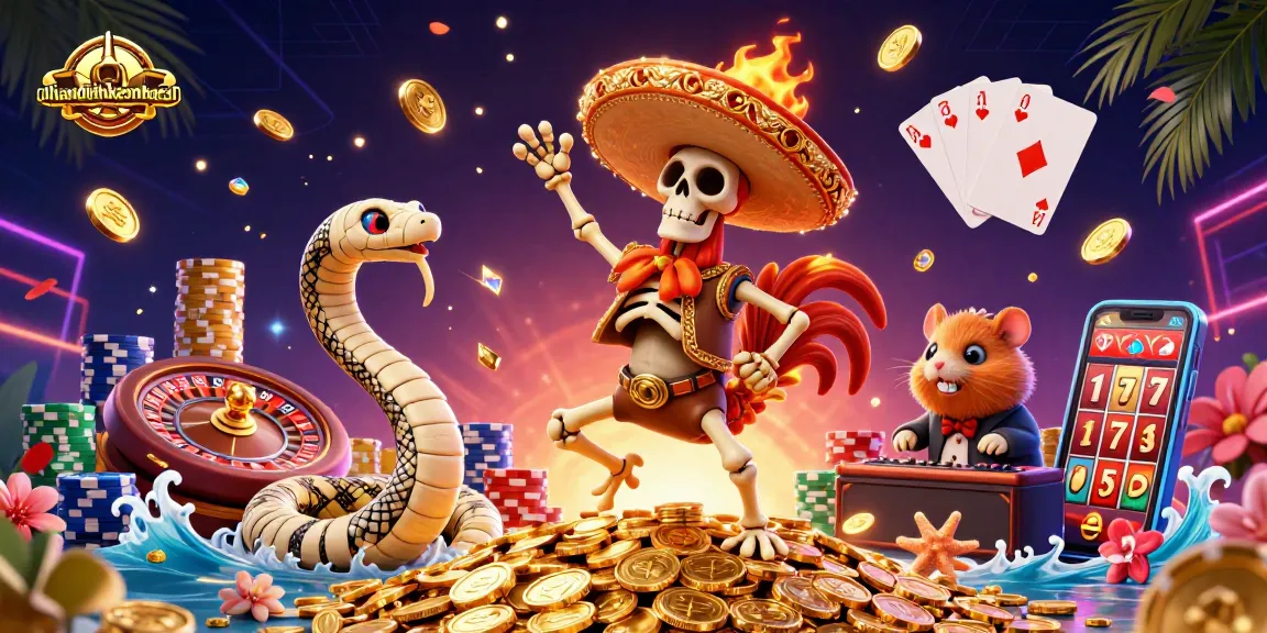 Celebrate wins with nhandinhkeonhacai's vibrant 3D casino scene featuring animated characters and dynamic elements.
