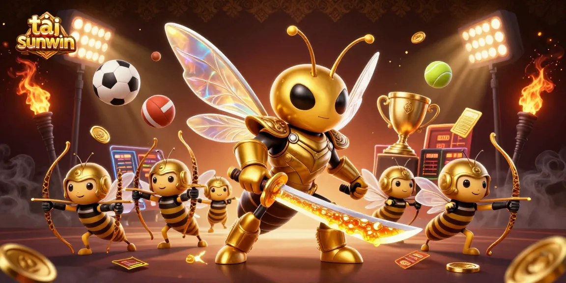Experience excitement with tải sunwin in this vibrant 3D illustration of a golden hornet samurai.