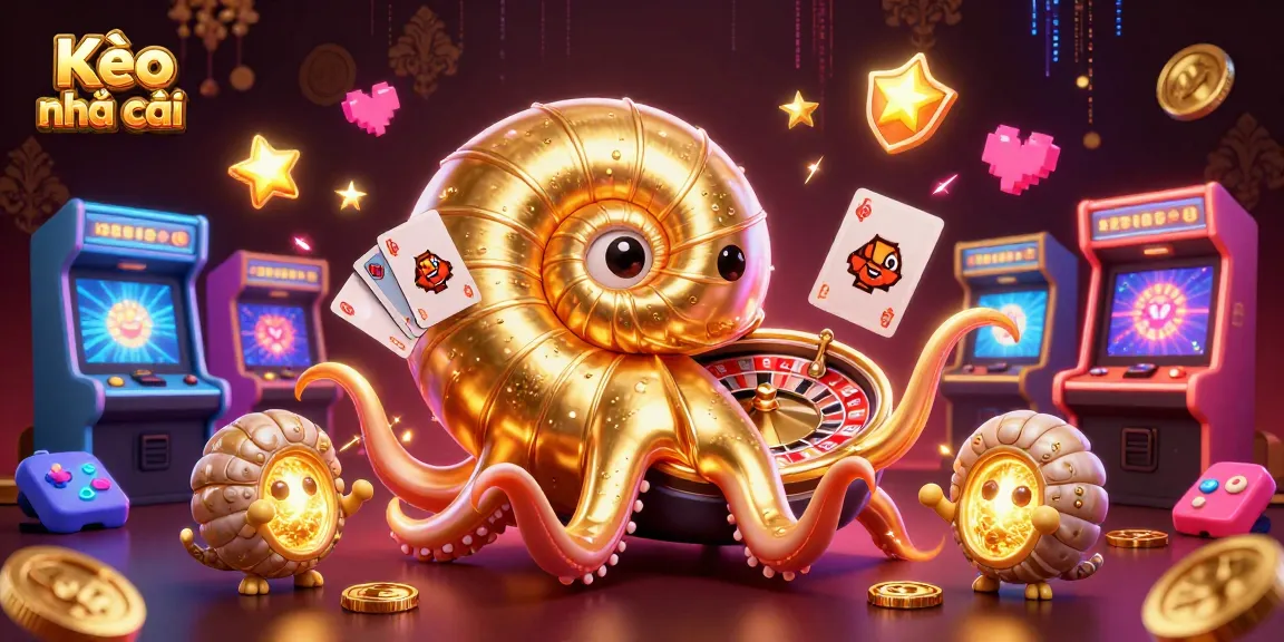 Kèo nhà cái offers action-packed betting excitement with a dazzling 3D illustration of a giant nautilus and glowing ammonites.