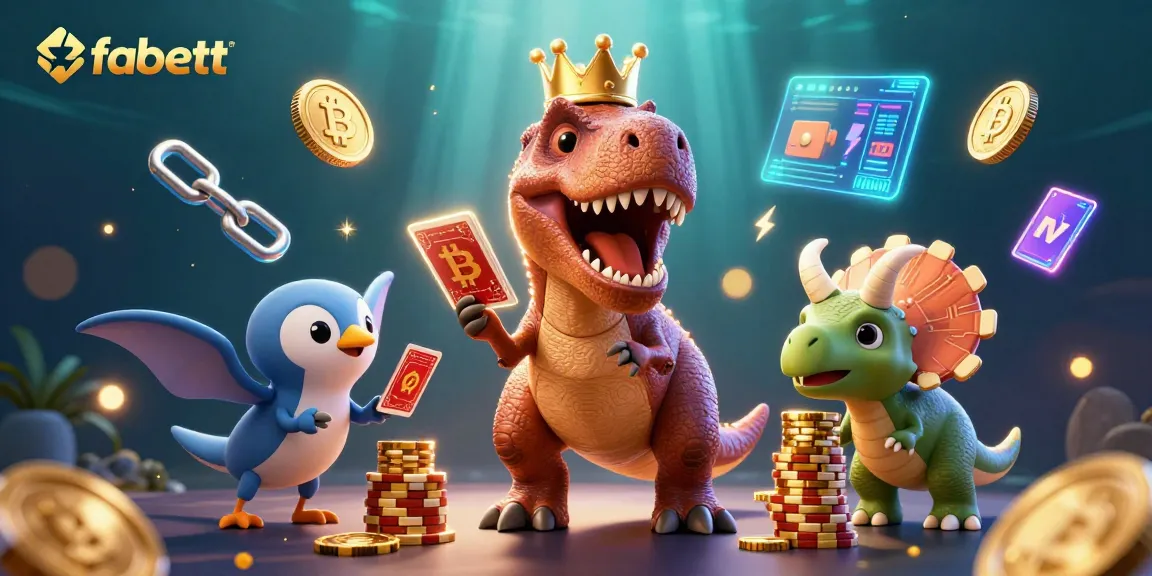 Experience the excitement of fabett casino with a vibrant 3D illustration featuring a T-Rex and friends.