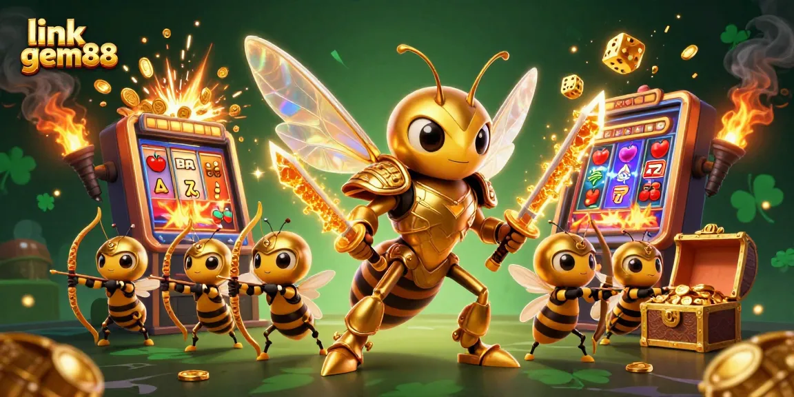 Engage with link gem88 in this vibrant casino scene showcasing exciting slot machines and dynamic characters.