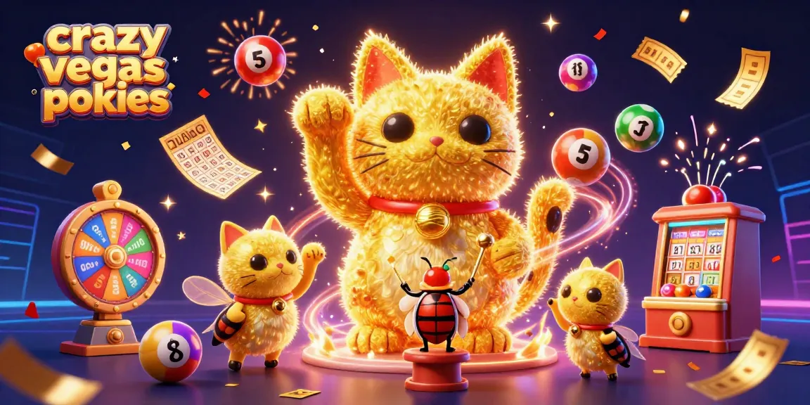 Experience thrills with crazy vegas online pokies in this vibrant casino-themed illustration.