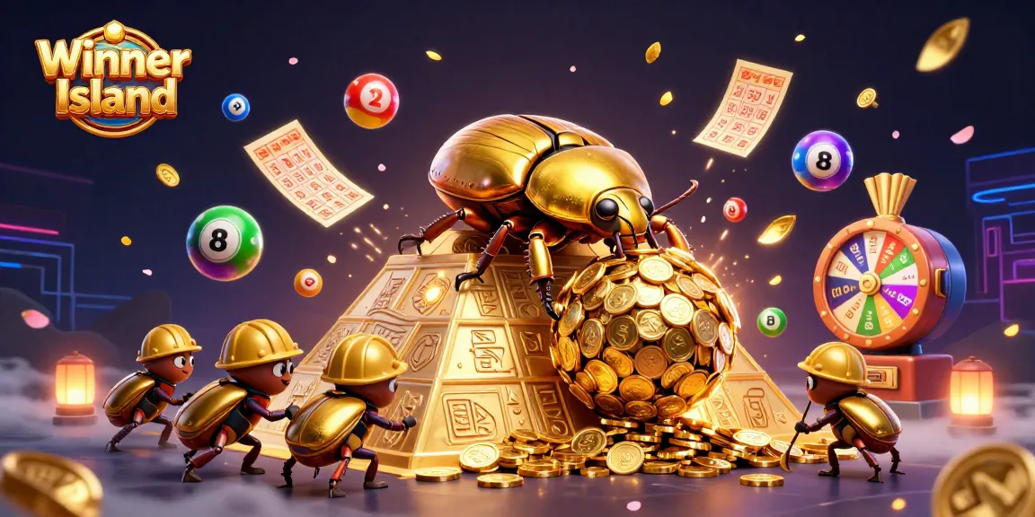 Experience the thrill of gambling at Winner Island with vibrant casino elements and lively characters.