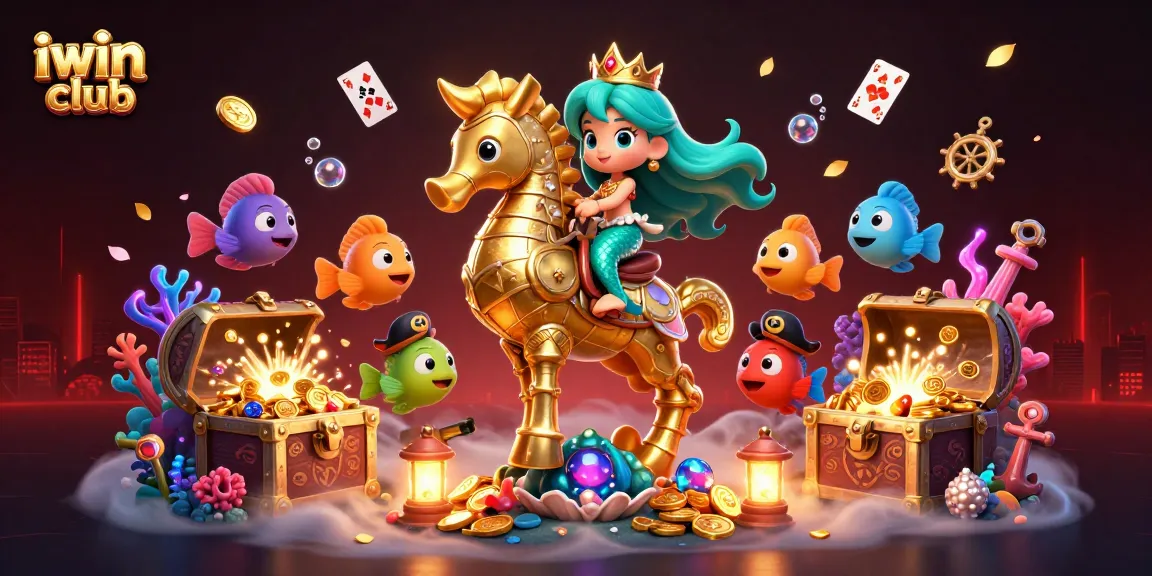 Experience thrilling gameplay with iwin club as a mermaid princess wins big in an underwater casino.