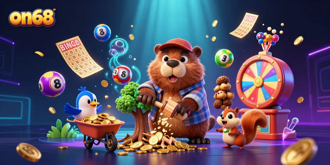 Experience the excitement of on68 with a vibrant 3D illustration of a beaver collecting golden coins raining from a tree.