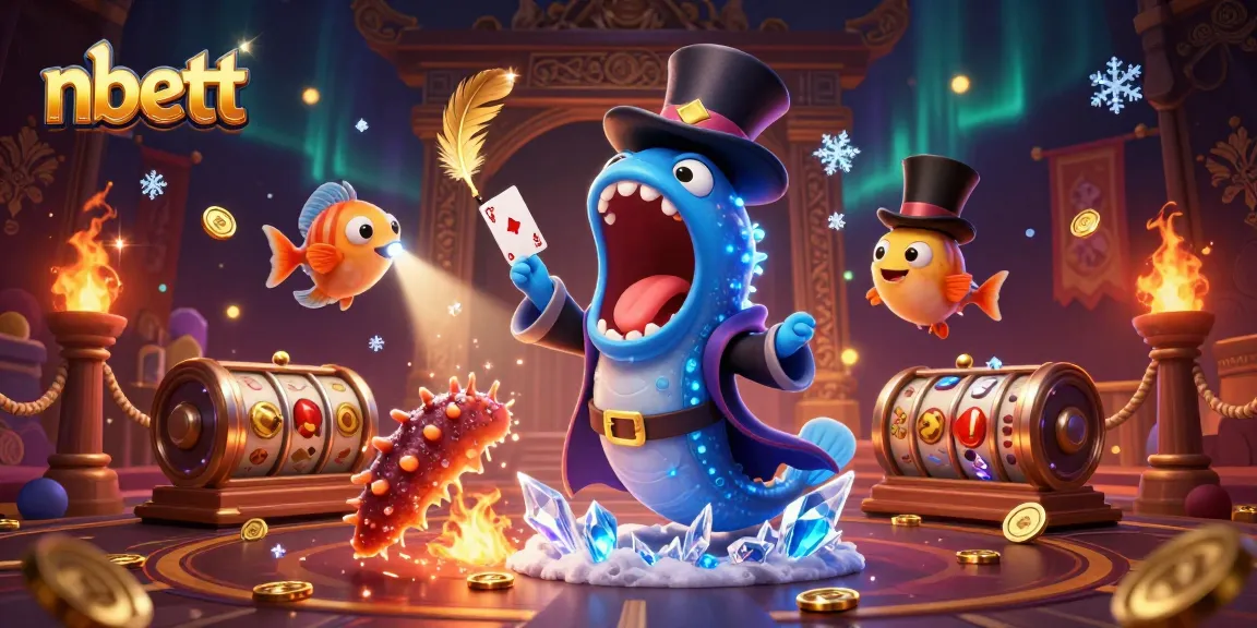 nbett showcases a bioluminescent gulper eel performing tricks in a vibrant casino scene.