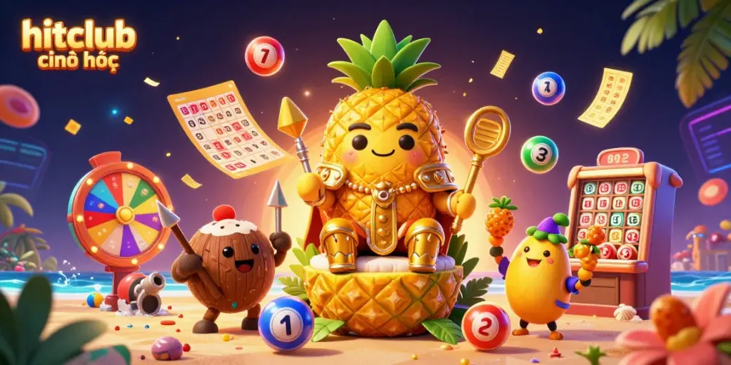 Engage in exciting casino vibes at hitclub chính thức with the golden pineapple king and dynamic colorful elements.