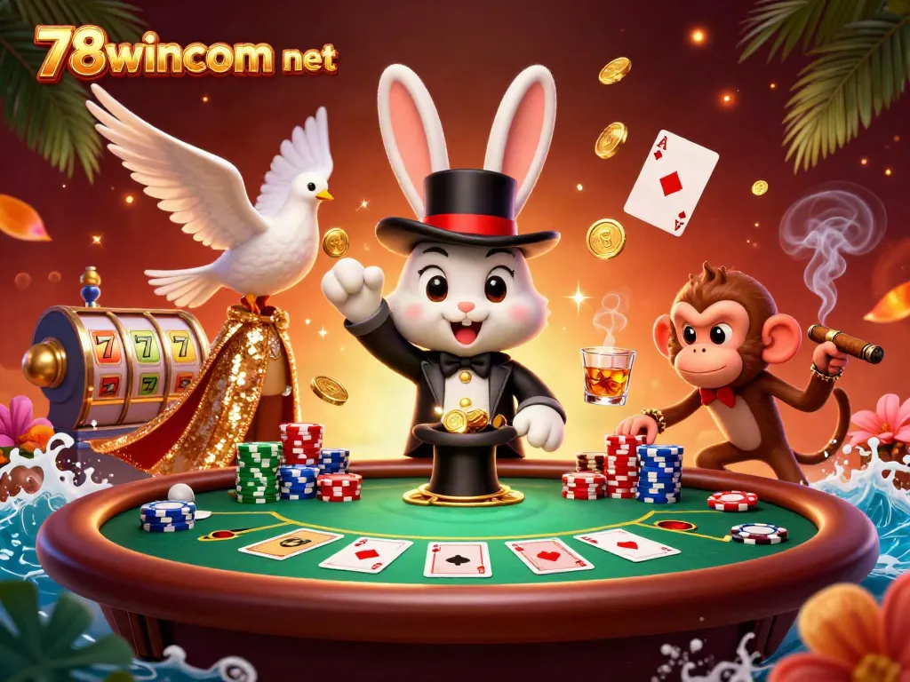 Experience the thrill of gaming at 78wincom net with dynamic 3D characters showcasing casino excitement.