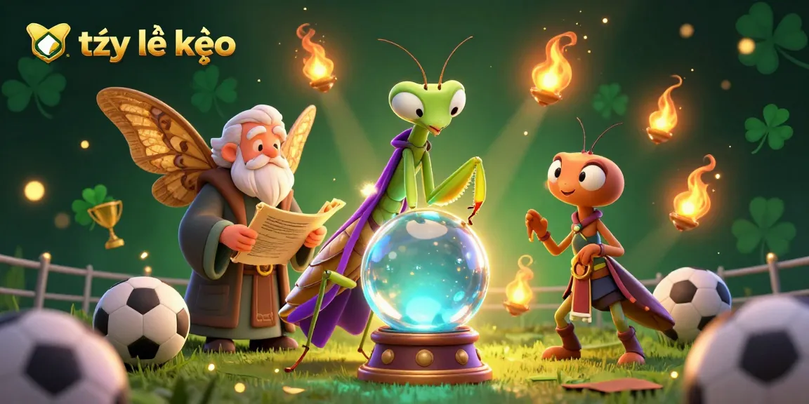 Explore tỷ lệ kèo with a dynamic sports betting scene featuring fortune tellers and oracles.