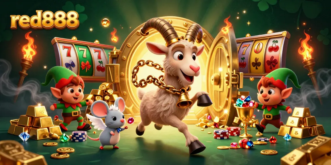 Experience the thrill of red888 casino gameplay with festive characters and vibrant gaming elements.