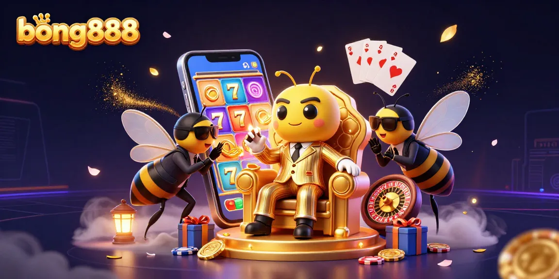 Engage in thrilling gameplay with bong888 as golden coins and jackpot symbols swirl around a cartoon mob boss.