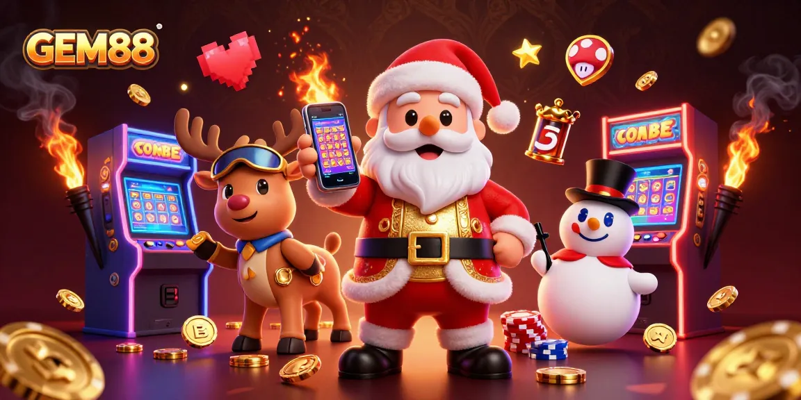 Engage with GEM88 at the casino, featuring vibrant 3D characters amidst exciting gaming elements.