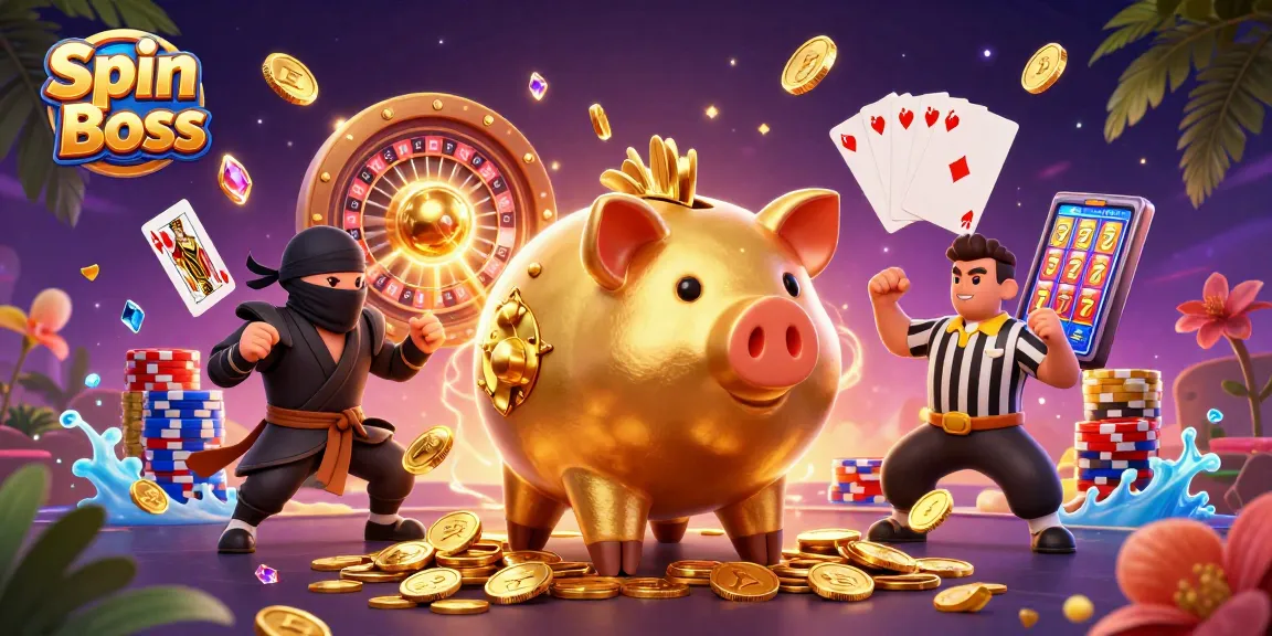 Experience the thrill of Spin Boss casino with vibrant characters and dynamic casino elements.