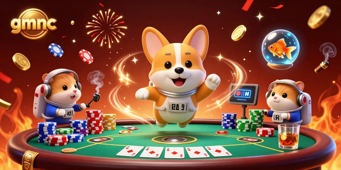 Experience gmnc gaming action with an astronaut corgi and a mission-control hamster in a casino setting.