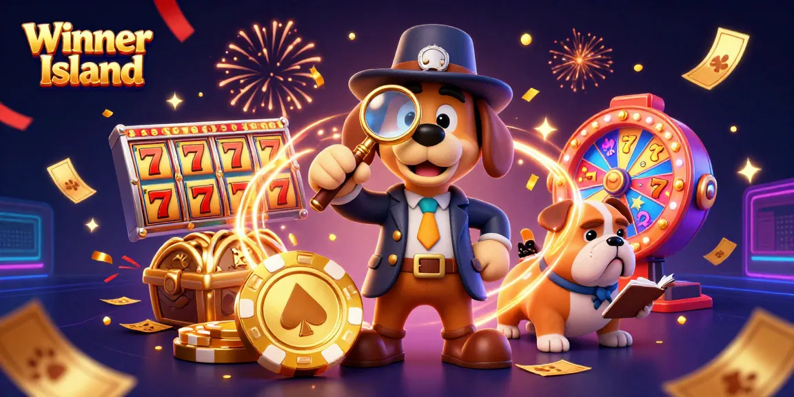 Engage in fun gaming at Winner Island with a detective and friend discovering poker treasures!