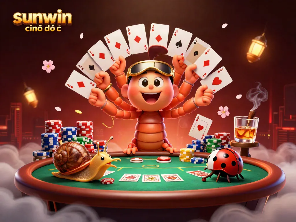 Experience vibrant gameplay at sunwin chính thức with a cartoon dealer and high-roller amidst rich casino elements.